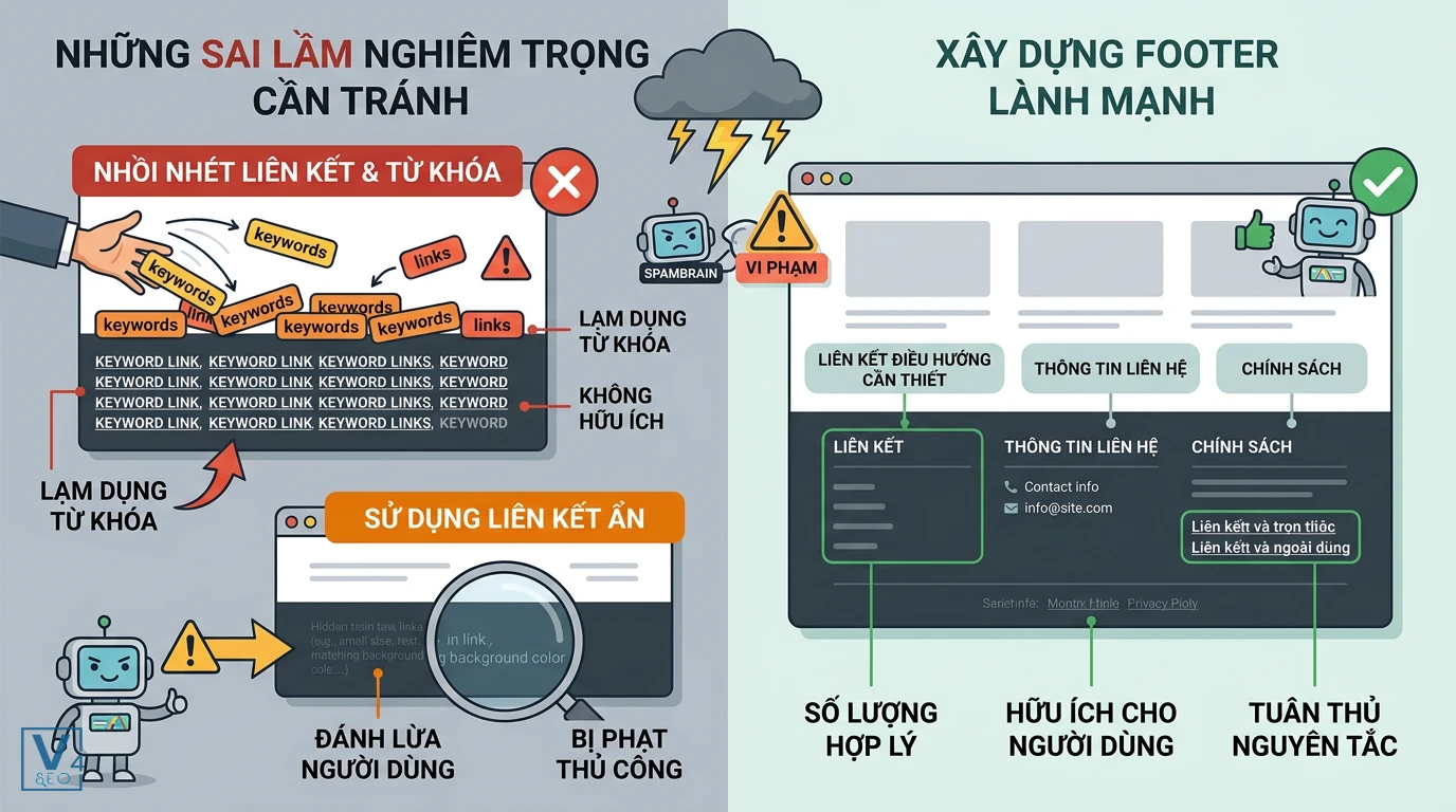sai-lam-va-giai-phap-dat-link-footer So sánh sai lầm nhồi nhét từ khóa, link ẩn ở chân trang với cách xây dựng link footer lành mạnh, tuân thủ Google.