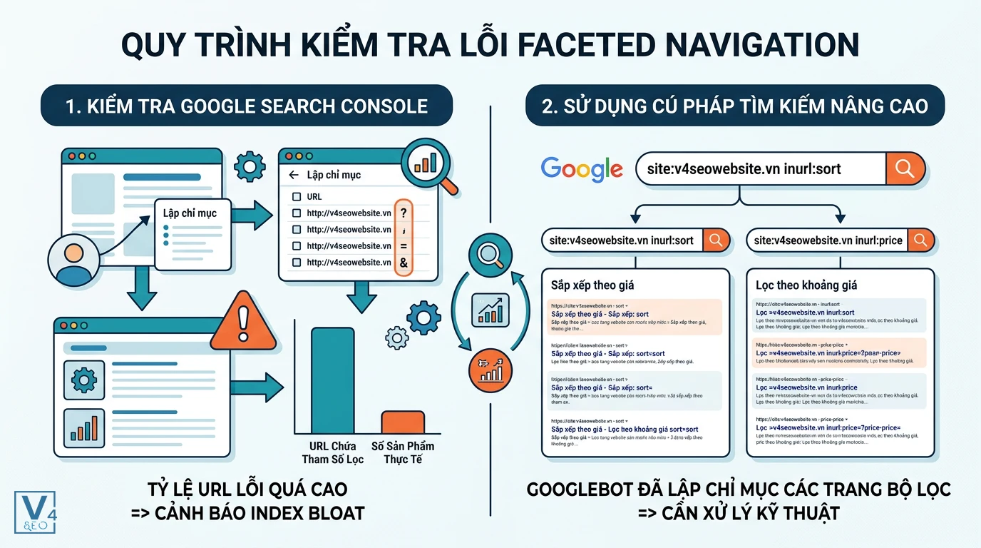 quy-trinh-kiem-tra-loi-faceted-navigation Quy trình 2 bước kiểm tra lỗi biến thể URL bằng Google Search Console và cú pháp tìm kiếm nâng cao.