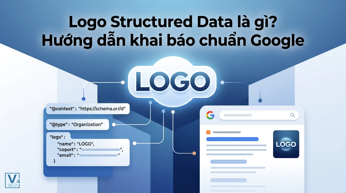 Cách khai báo mã JSON-LD Schema giúp hiển thị logo thương hiệu chính xác trên kết quả tìm kiếm Google.