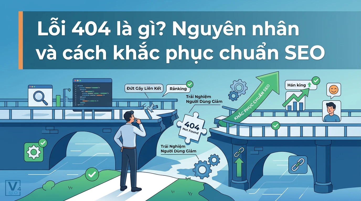 Mô hình cầu gãy minh họa lỗi 404 gây đứt gãy liên kết và cách khắc phục giúp tối ưu SEO, cải thiện trải nghiệm người dùng.