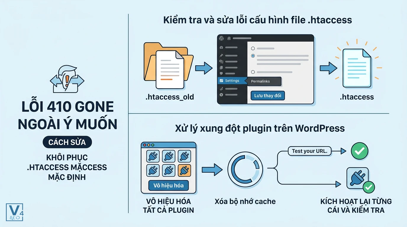 quy-trinh-sua-loi-410-gone-wordpress Quy trình từng bước sửa lỗi 410 Gone ngoài ý muốn bằng cách cấu hình lại file .htaccess và xử lý xung đột plugin WordPress.