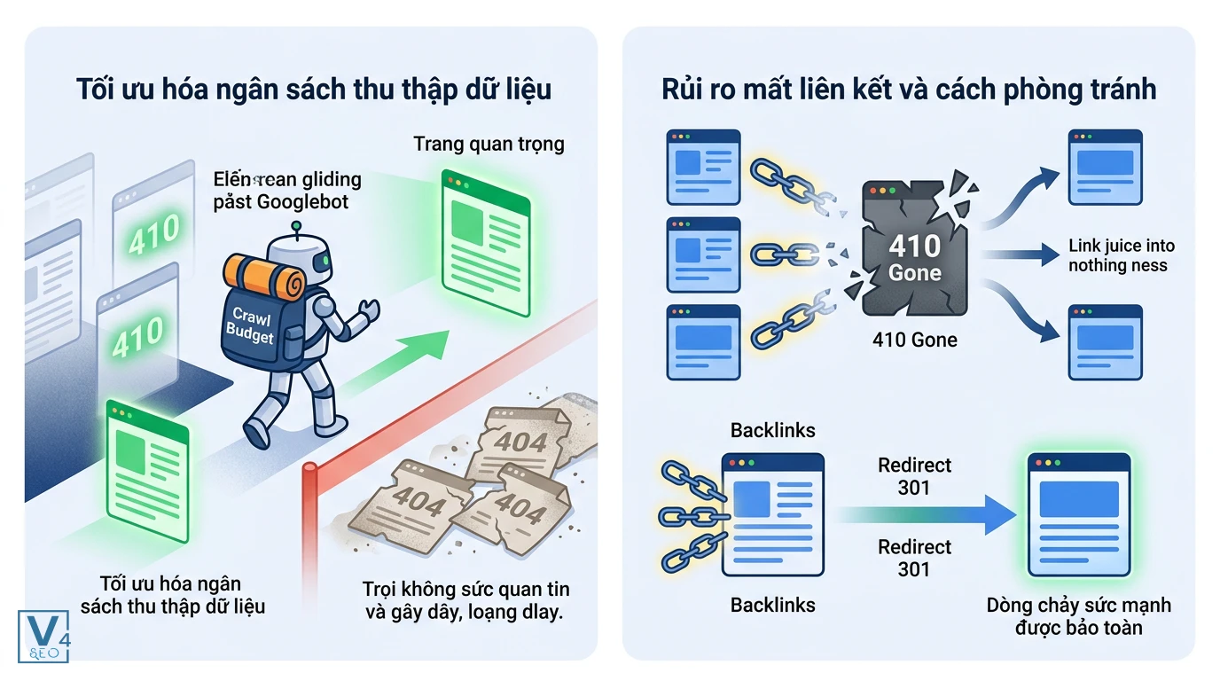 tac-dong-cua-ma-loi-410-den-seo So sánh tác động của mã lỗi 410 đến ngân sách thu thập dữ liệu và rủi ro mất liên kết trong chiến dịch SEO.