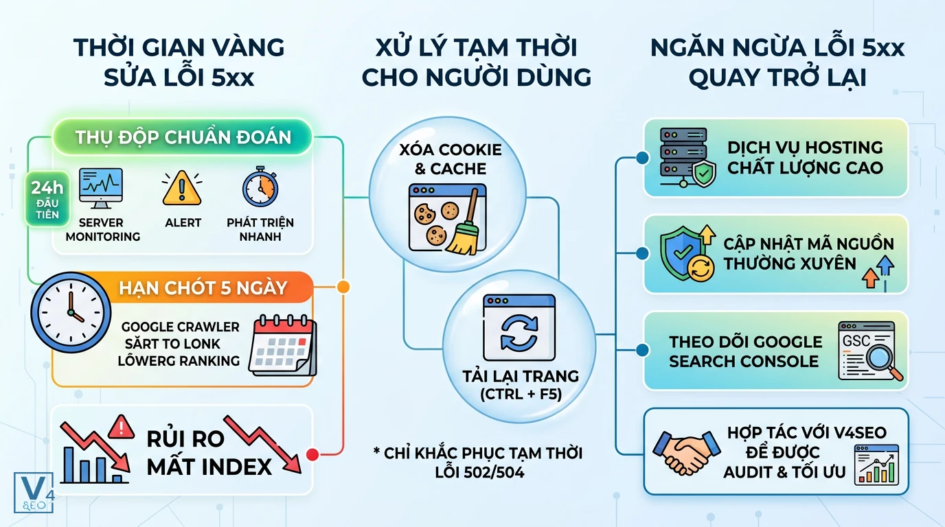 quy-trinh-xu-ly-loi-server-5xx Sơ đồ quy trình xử lý và ngăn ngừa lỗi server 5xx giúp bảo vệ thứ hạng SEO và tối ưu hóa website.