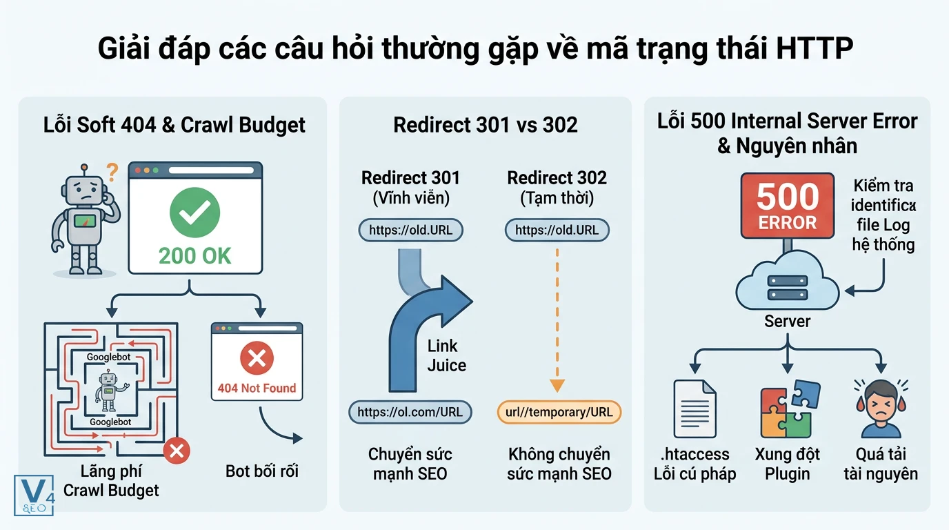 giai-dap-thac-mac-ma-trang-thai-http Sơ đồ giải đáp thắc mắc về lỗi Soft 404, phân biệt Redirect 301 và 302, cùng nguyên nhân gây lỗi 500 cho website.