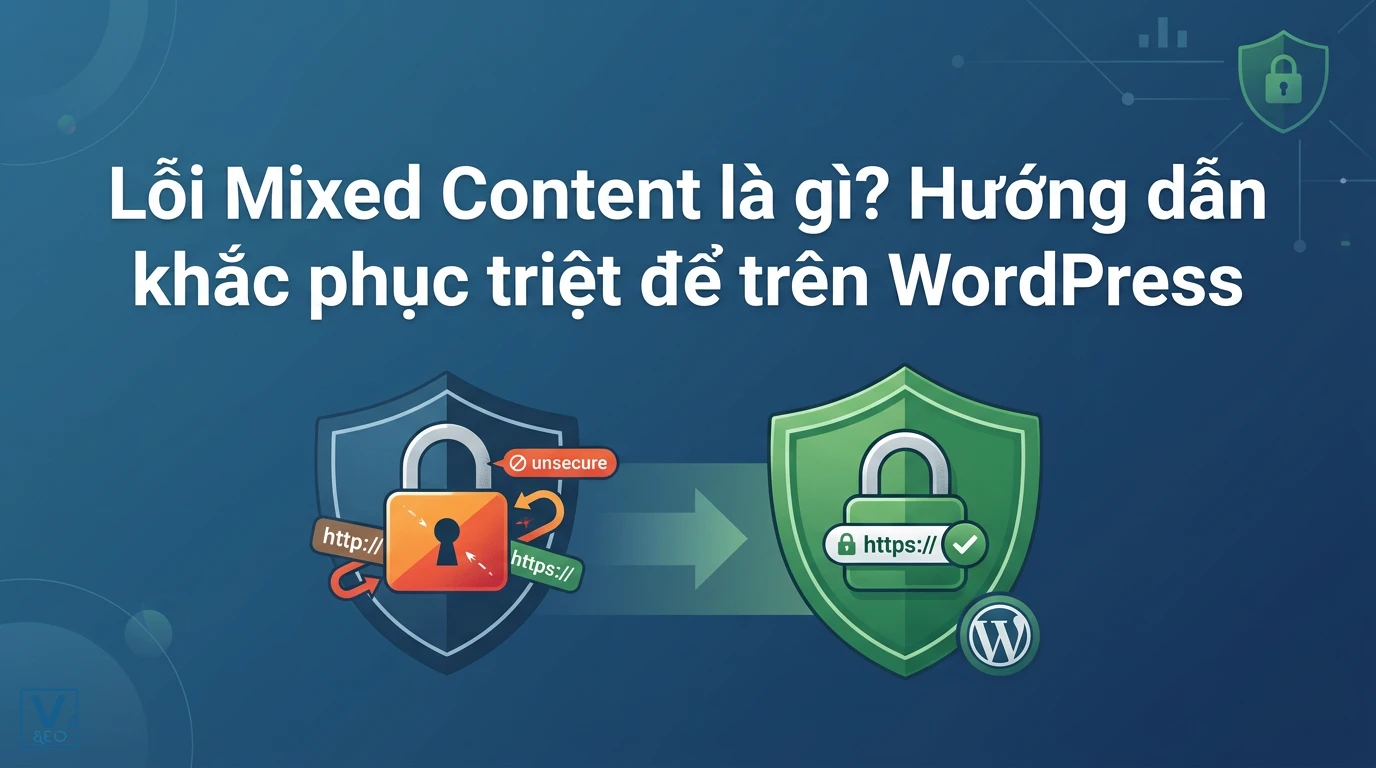 Mô tả quá trình chuyển đổi từ lỗi mixed content không an toàn sang kết nối HTTPS bảo mật hoàn toàn trên WordPress.