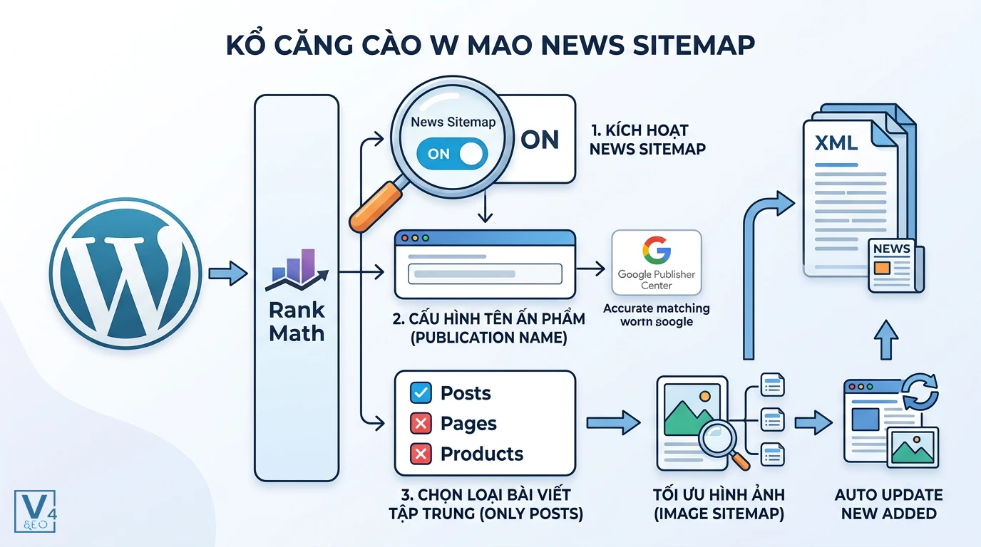 quy-trinh-cau-hinh-news-sitemap-rank-math Quy trình 3 bước kích hoạt và cấu hình news sitemap là gì trên WordPress bằng Rank Math SEO.