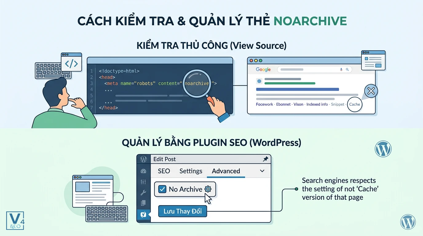 kiem-tra-quan-ly-the-noarchive Quy trình kiểm tra mã nguồn HTML và thiết lập thẻ noarchive trên WordPress bằng plugin SEO.