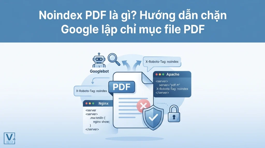 Noindex PDF là gì? Hướng dẫn chặn Google lập chỉ mục file PDF chuẩn kỹ thuật 14 Mô hình chặn Googlebot lập chỉ mục tài liệu bằng cấu hình X-Robots-Tag noindex cho file PDF trên máy chủ Apache và Nginx.