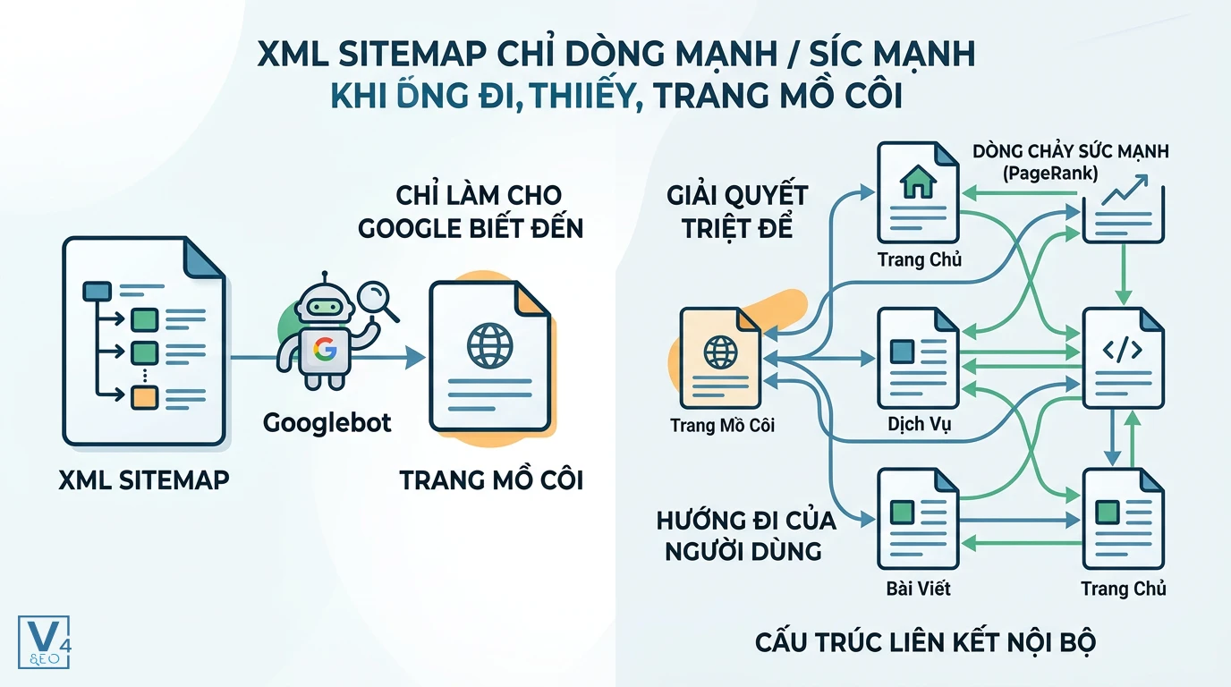 sitemap-xml-vs-lien-ket-noi-bo-orphan-page So sánh hiệu quả sitemap XML và liên kết nội bộ trong việc xử lý orphan page là gì.