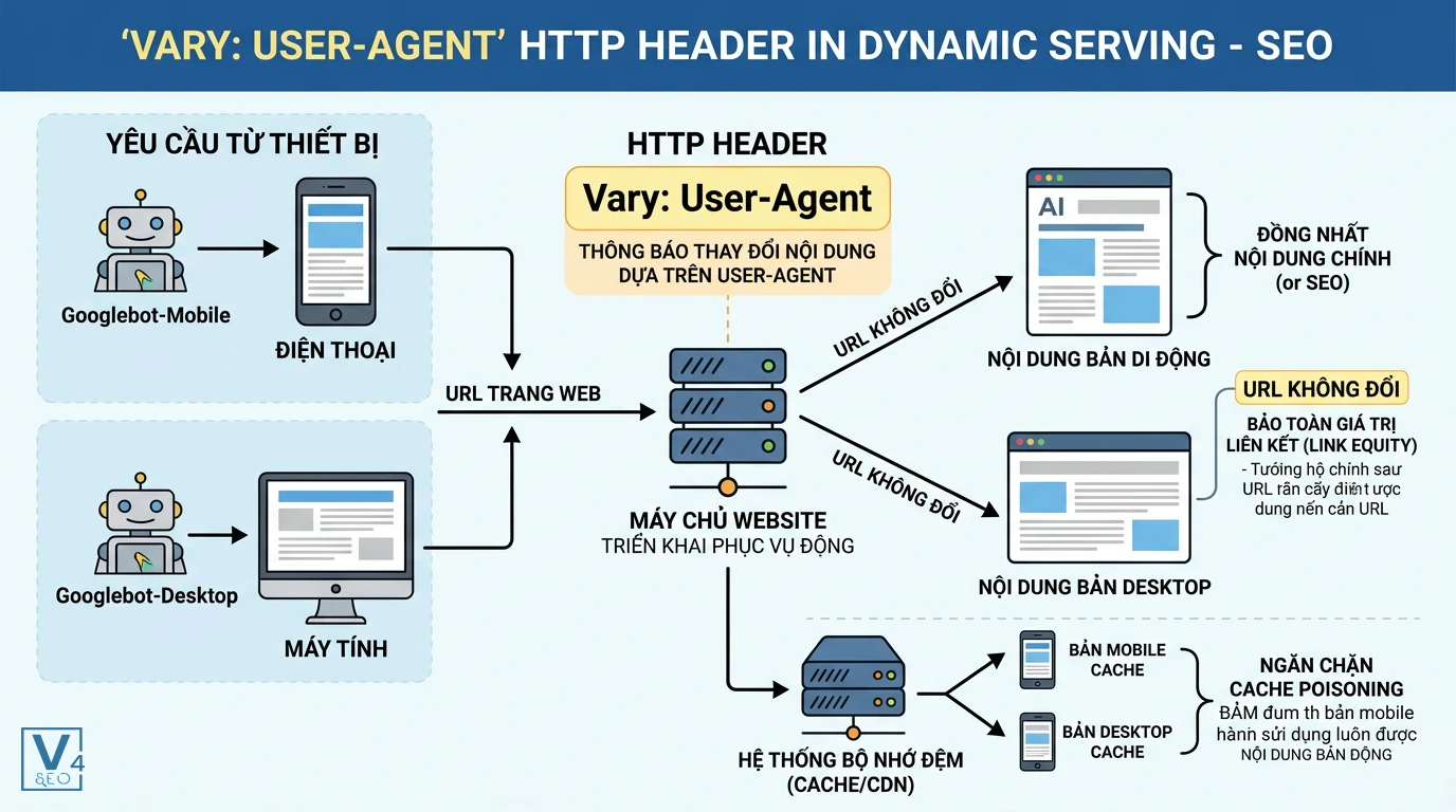 co-che-vary-user-agent-phuc-vu-dong Sơ đồ cơ chế hoạt động của Vary User Agent trong phục vụ động giúp tối ưu SEO và ngăn lỗi bộ nhớ đệm.