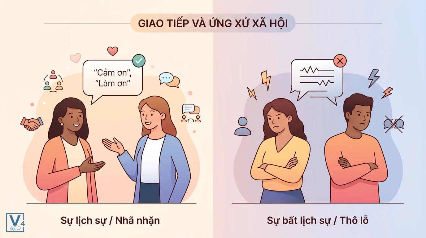 khai-niem-politeness-trong-giao-tiep So sánh hành vi giao tiếp lịch sự nhã nhặn và bất lịch sự thô lỗ trong ứng xử xã hội để hiểu politeness là gì.