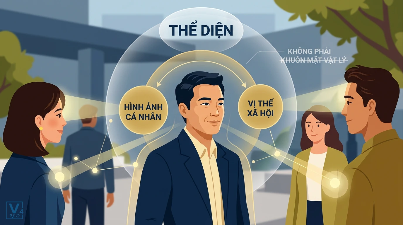 khai-niem-the-dien-face-ngon-ngu-hoc Sơ đồ giải thích khái niệm thể diện Face trong ngữ dụng học gồm hình ảnh cá nhân và vị thế xã hội.