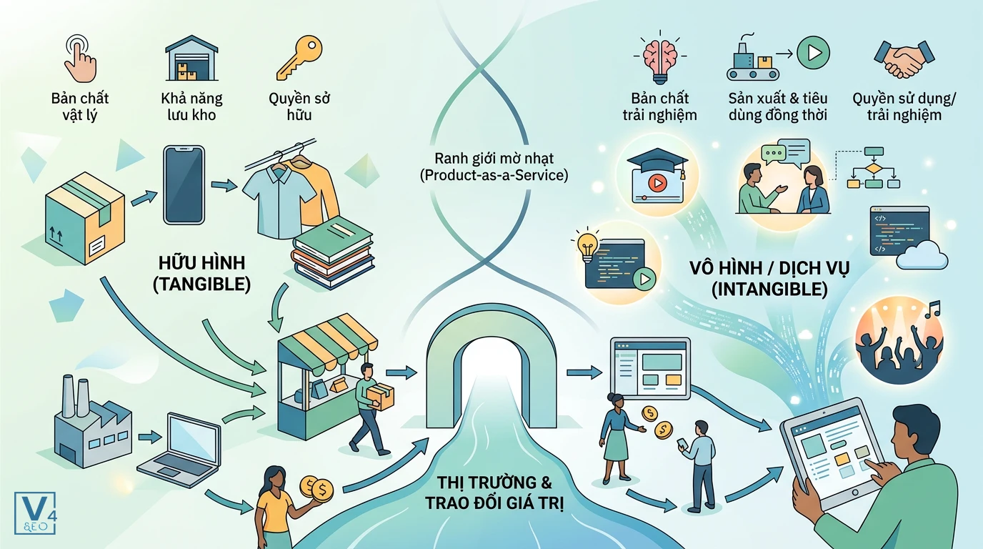 phan-biet-san-pham-huu-hinh-va-vo-hinh Sơ đồ phân biệt product là gì qua hai nhóm sản phẩm hữu hình và vô hình trong kinh doanh.