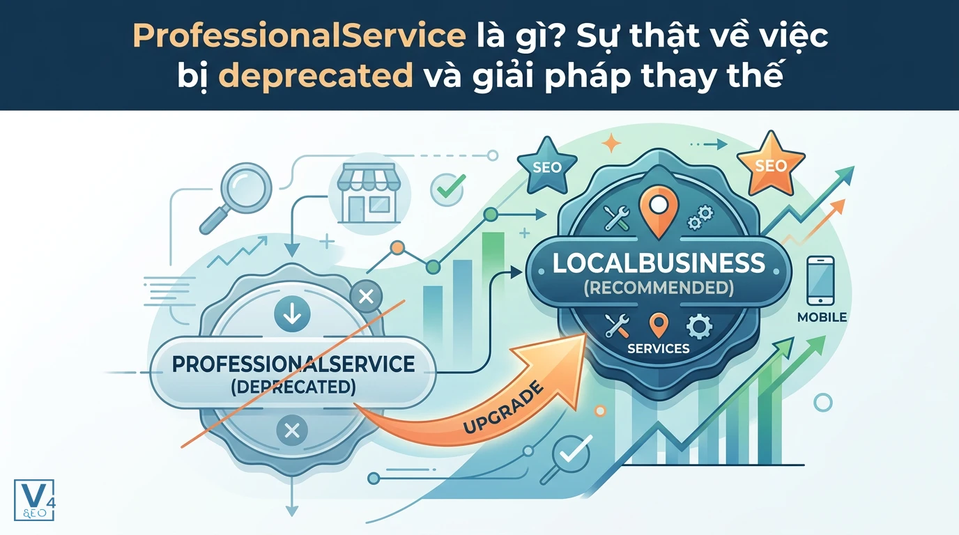 Sơ đồ chuyển đổi từ schema ProfessionalService đã bị khai tử sang mô hình LocalBusiness kết hợp Service tối ưu SEO.