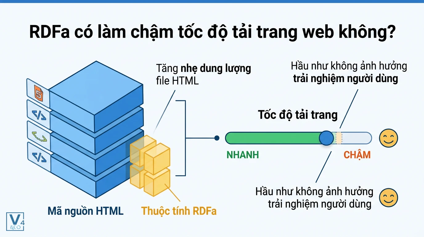 Tác động của RDFa đến tốc độ tải trang web Thêm thuộc tính RDFa vào HTML chỉ làm tăng nhẹ dung lượng file và hầu như không ảnh hưởng đến tốc độ tải trang.