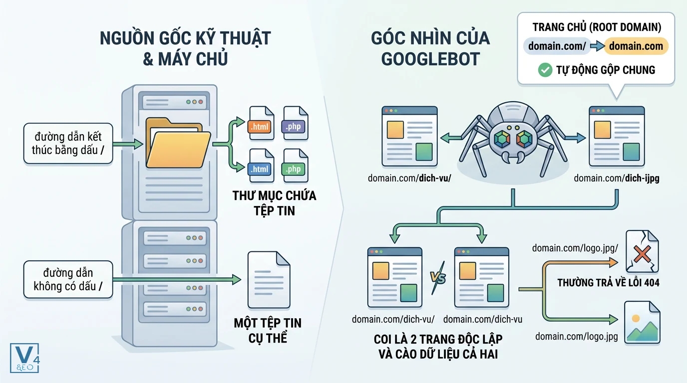 phan-biet-url-co-va-khong-co-dau-gach-cheo Sự khác biệt kỹ thuật và cách Googlebot xử lý URL có hoặc không có dấu gạch chéo cuối.