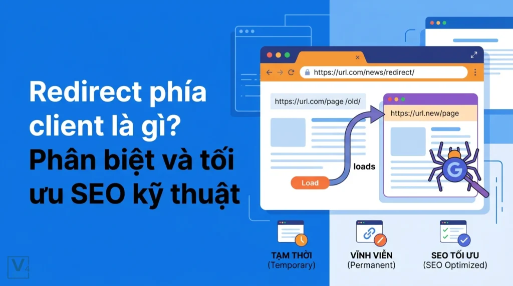Mô hình hoạt động của redirect phía client và cách Googlebot thu thập dữ liệu trang web chuyển hướng