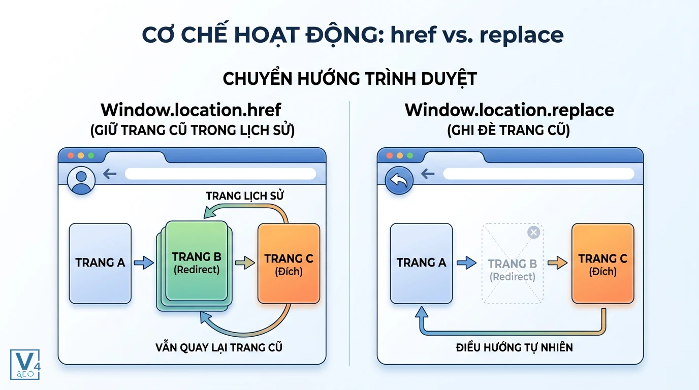 co-che-hoat-dong-href-vs-replace So sánh cơ chế lưu lịch sử duyệt web của window.location.href và window.location.replace khi redirect phía client là gì.