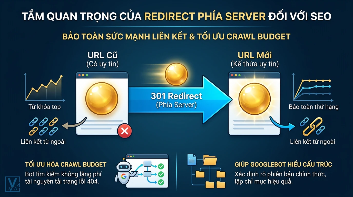 loi-ich-seo-cua-redirect-phia-server Sơ đồ chuyển hướng 301 giúp truyền sức mạnh liên kết và tối ưu ngân sách thu thập dữ liệu cho SEO.