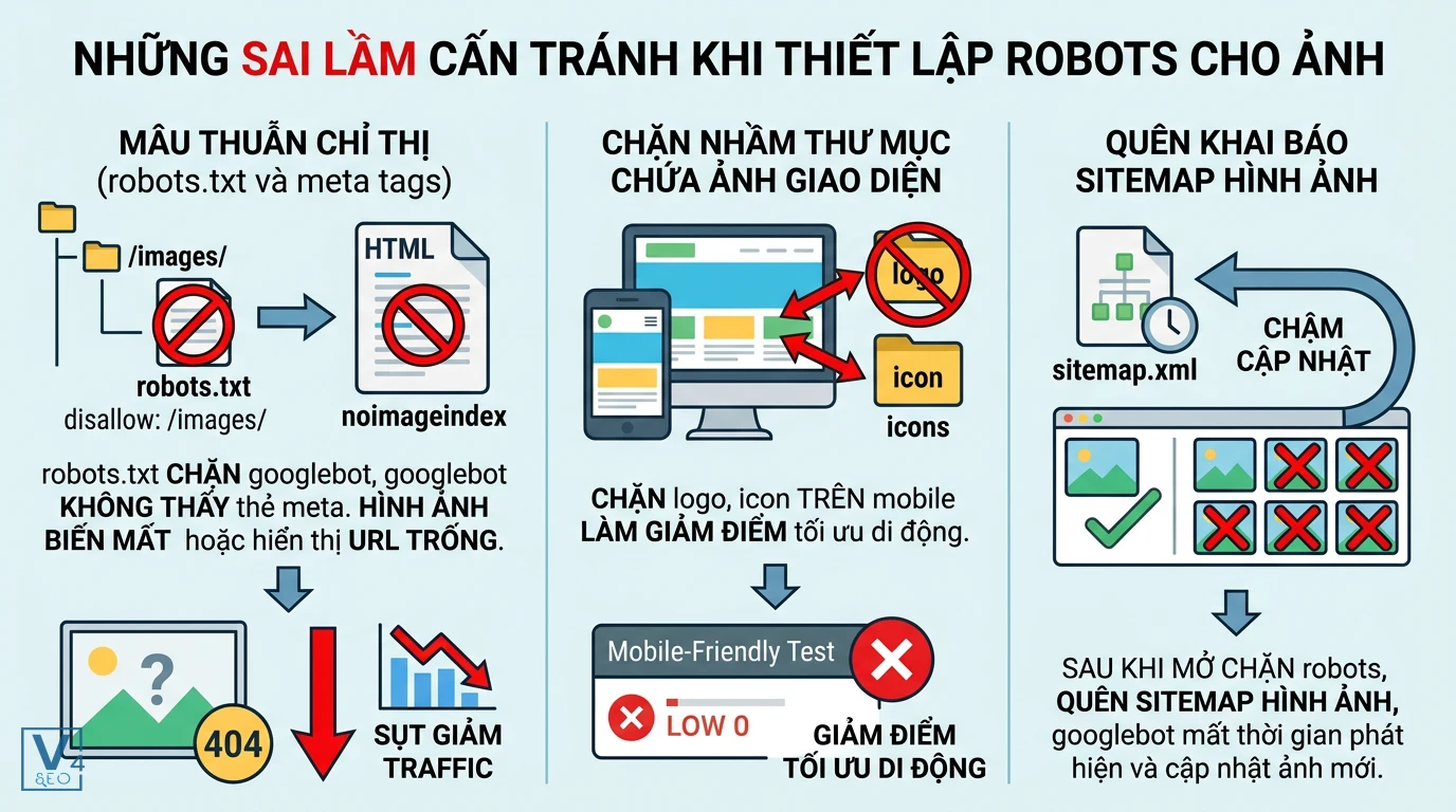 sai lam thiet lap robots cho anh Ba lỗi phổ biến khi cấu hình robots cho ảnh gây sụt giảm traffic và điểm tối ưu di động của website.