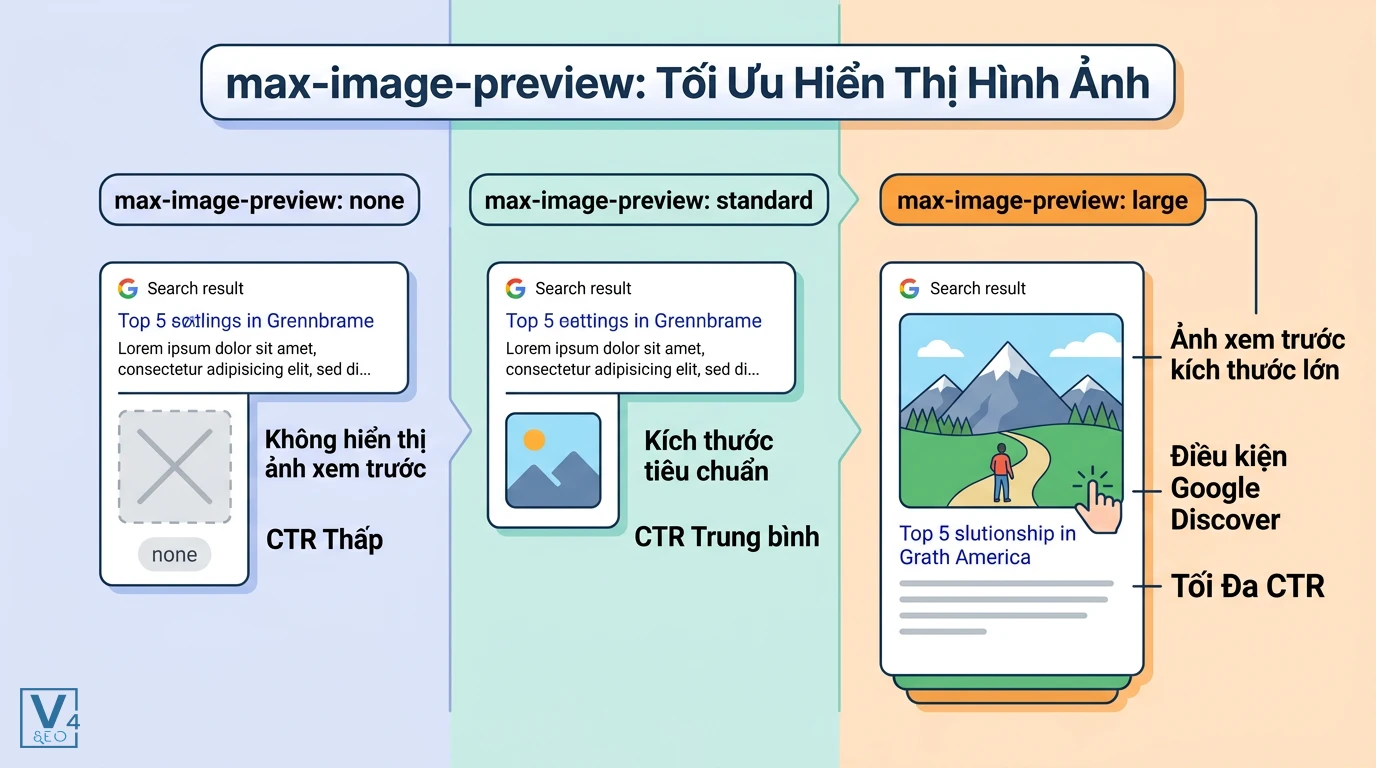 so-sanh-cac-gia-tri-max-image-preview So sánh hiệu quả hiển thị và CTR của ba giá trị max-image-preview gồm none, standard và large trên kết quả tìm kiếm.