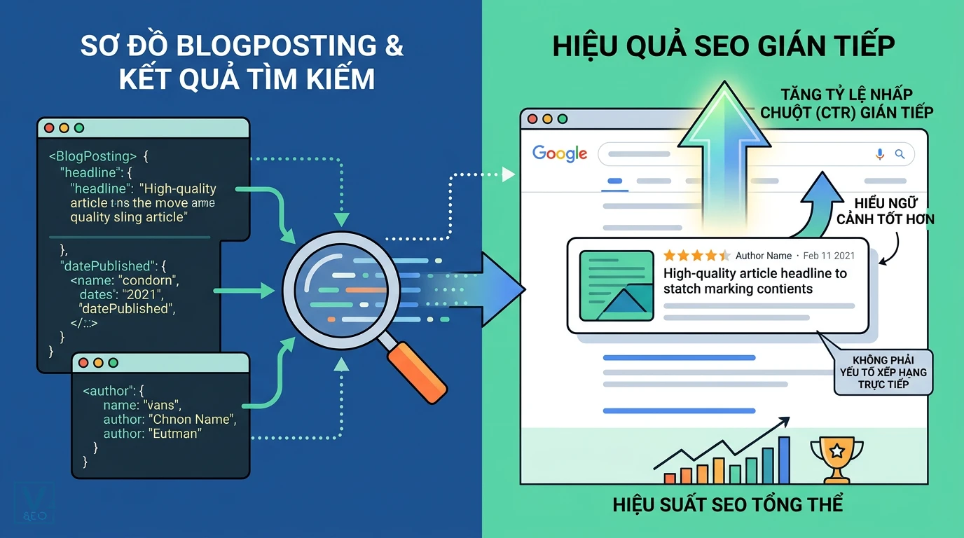 hieu-qua-seo-gian-tiep-tu-schema-blogposting Mối liên hệ giữa việc khai báo schema BlogPosting và hiệu quả tăng CTR, tối ưu hiệu suất SEO gián tiếp.