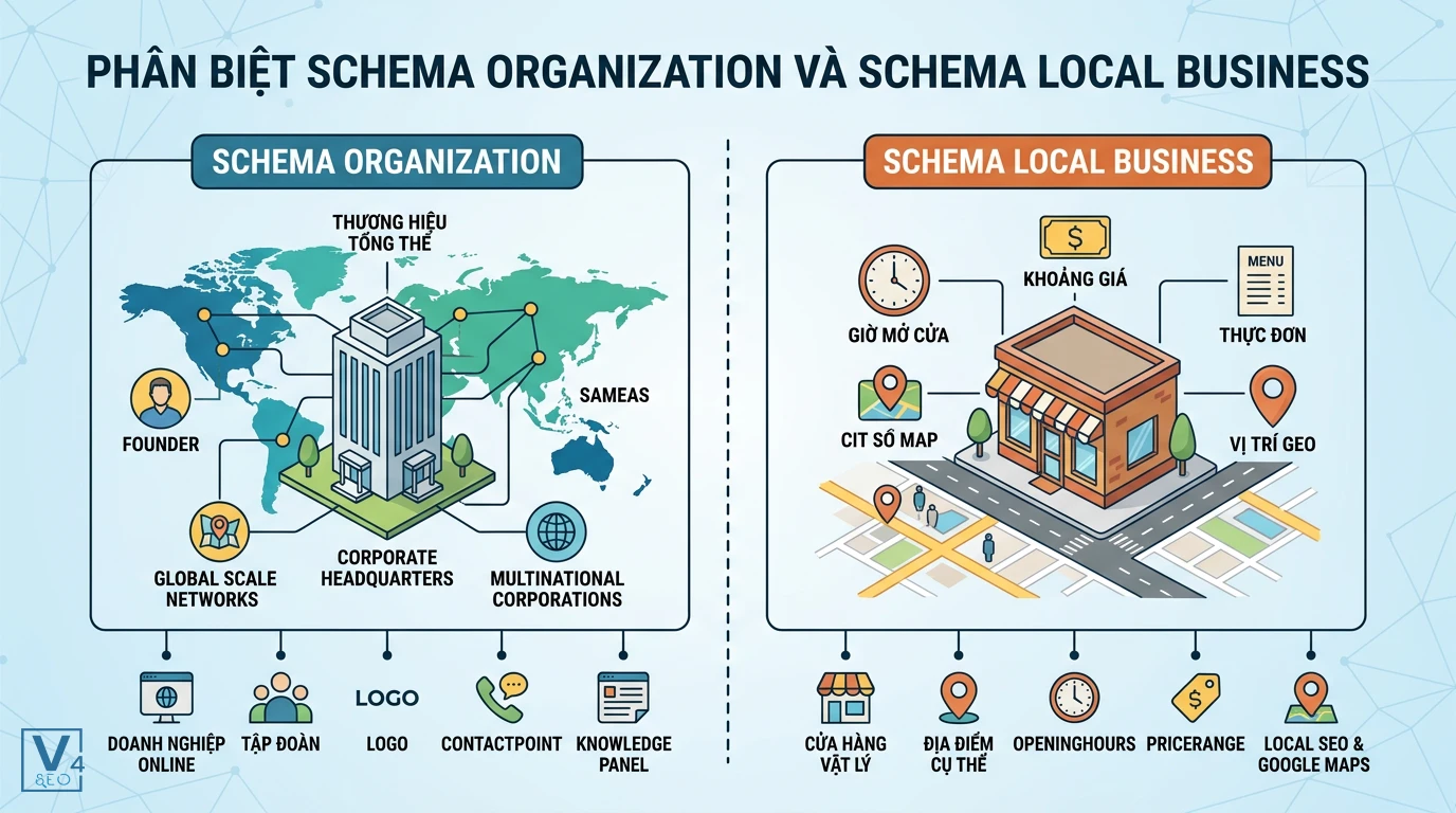 so-sanh-schema-organization-va-local-business Bảng so sánh Schema Organization là gì và Schema Local Business dựa trên quy mô và thuộc tính địa điểm.