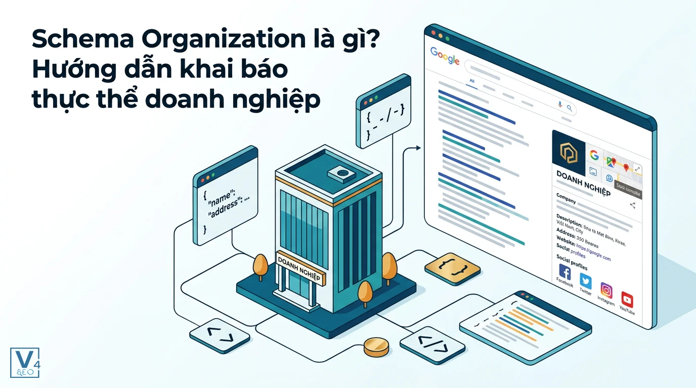 Mô hình kết nối dữ liệu cấu trúc Schema Organization giúp Google xác thực thông tin thực thể doanh nghiệp trên tìm kiếm.