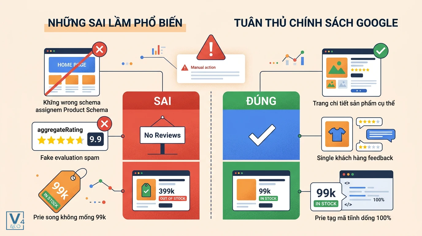 sai-lam-va-cach-trien-khai-schema-product-dung So sánh các lỗi sai thường gặp và cách triển khai schema Product đúng chuẩn để tránh bị Google phạt tác vụ thủ công.