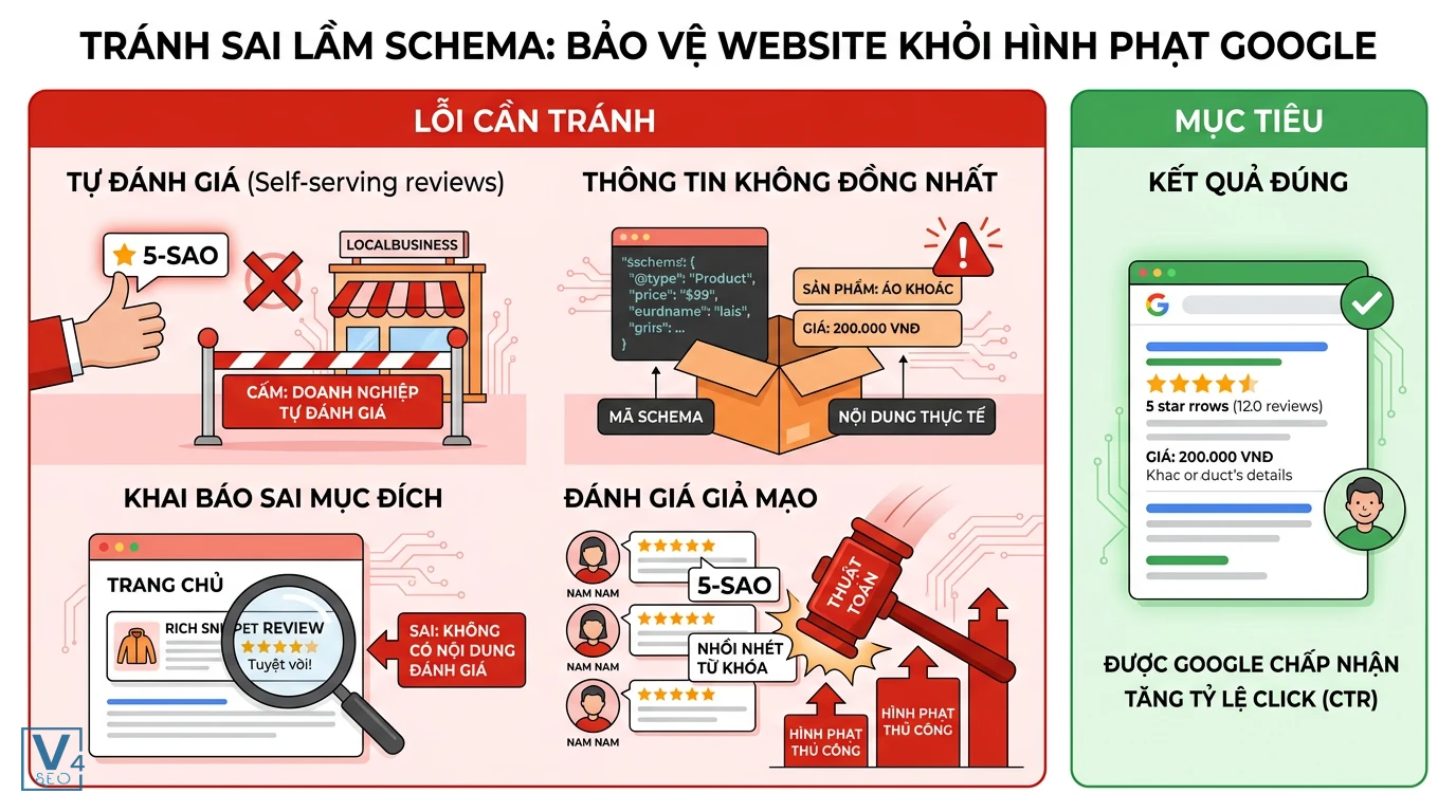 cac-loi-vi-pham-schema-review-can-tranh Các lỗi vi phạm schema Review cần tránh như tự đánh giá, thông tin không đồng nhất để không bị Google phạt tác vụ thủ công.