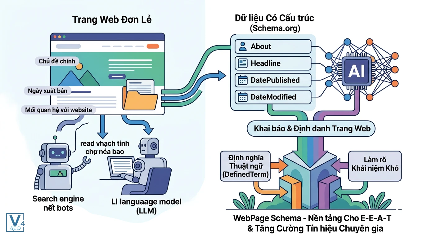 vai-tro-webpage-schema-trong-seo Sơ đồ giải thích schema WebPage là gì giúp định danh trang web và làm nền tảng tăng tín hiệu EEAT cho SEO