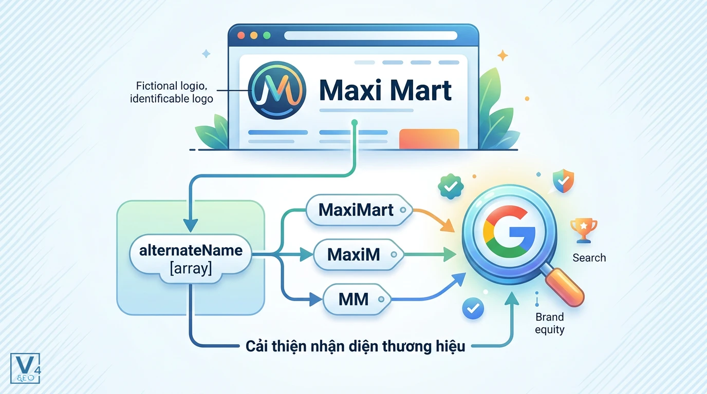 khai-bao-alternate-name-website-schema Cách khai báo nhiều tên thay thế bằng mảng alternateName trong schema WebSite để tăng nhận diện thương hiệu trên Google.