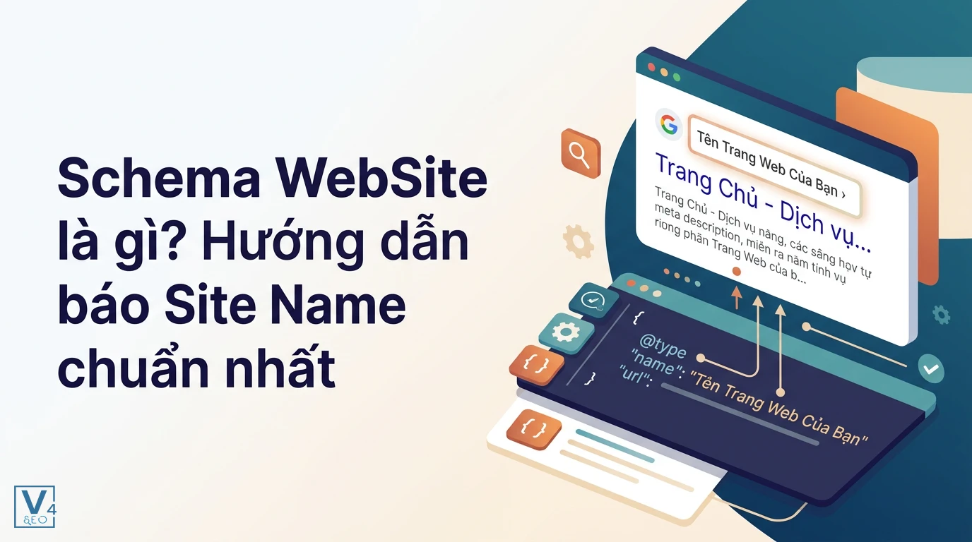 Mối liên hệ giữa khai báo mã code Schema WebSite và cách hiển thị Site Name của thương hiệu trên kết quả tìm kiếm Google.