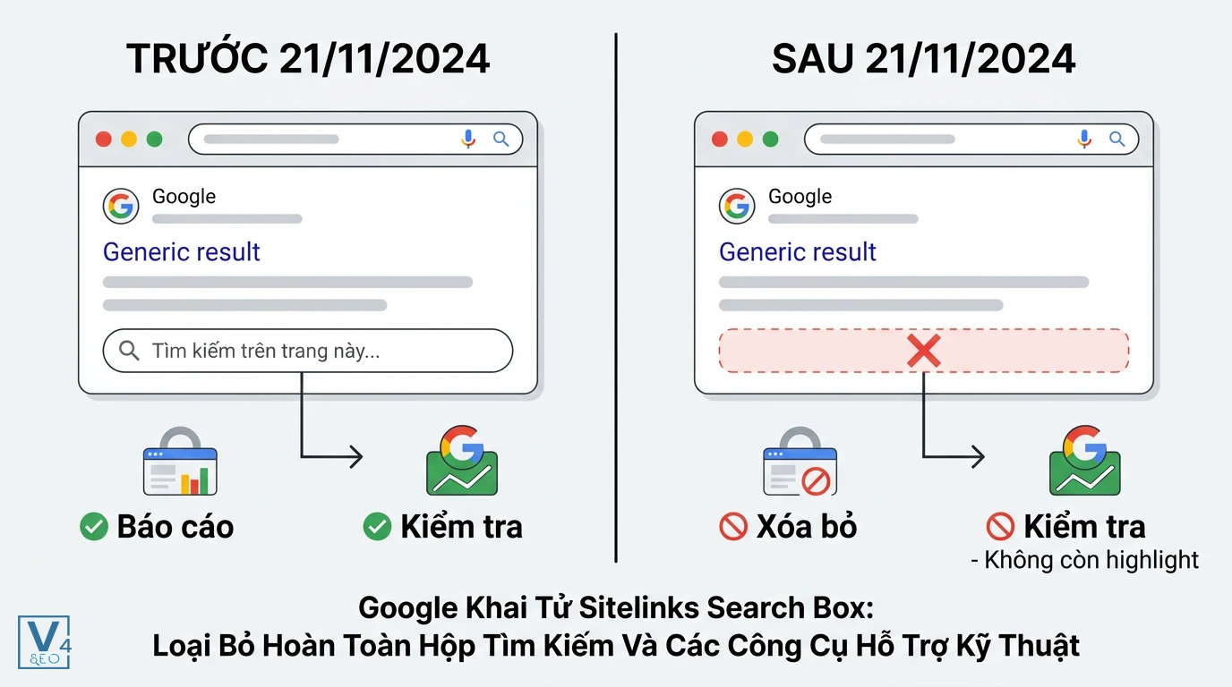 so-sanh-truoc-sau-khai-tu-sitelinks-search-box So sánh giao diện SERP và công cụ hỗ trợ trước và sau khi Google khai tử Sitelinks Search Box vào tháng 11 năm 2024.