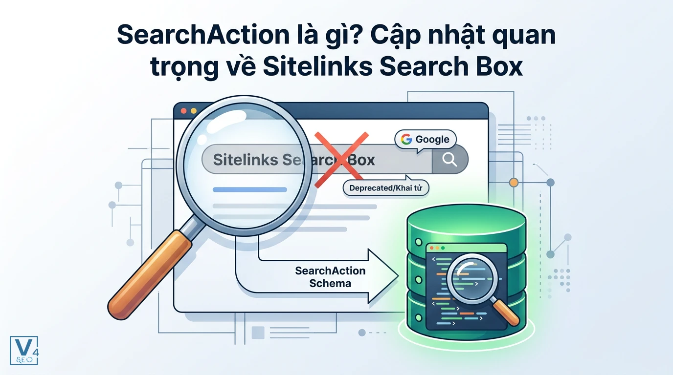 Mối liên hệ giữa SearchAction Schema và việc Google ngừng hỗ trợ tính năng Sitelinks Search Box trên kết quả tìm kiếm.