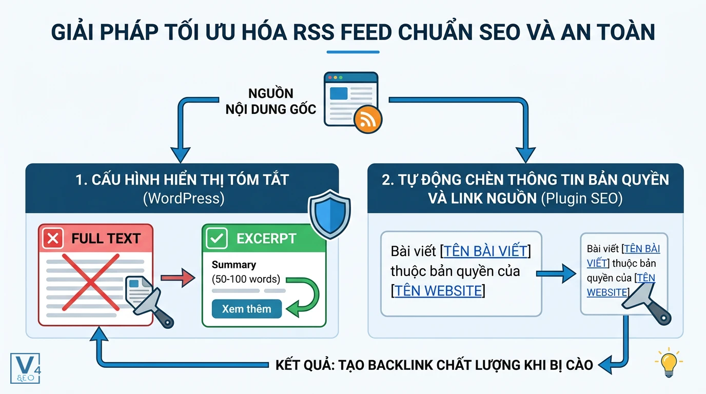 giai-phap-toi-uu-hoa-rss-feed-chuan-seo Sơ đồ giải pháp tối ưu hóa RSS feed chuẩn SEO bằng cách cấu hình hiển thị tóm tắt và tự động chèn link nguồn chống cào bài.