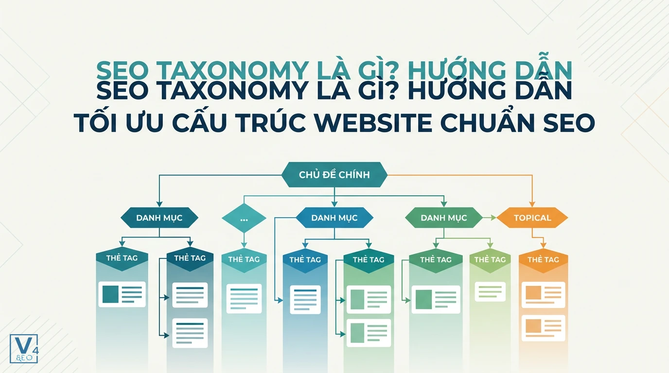 Mô hình phân cấp cấu trúc website từ chủ đề chính đến danh mục và thẻ tag giúp tối ưu SEO taxonomy.