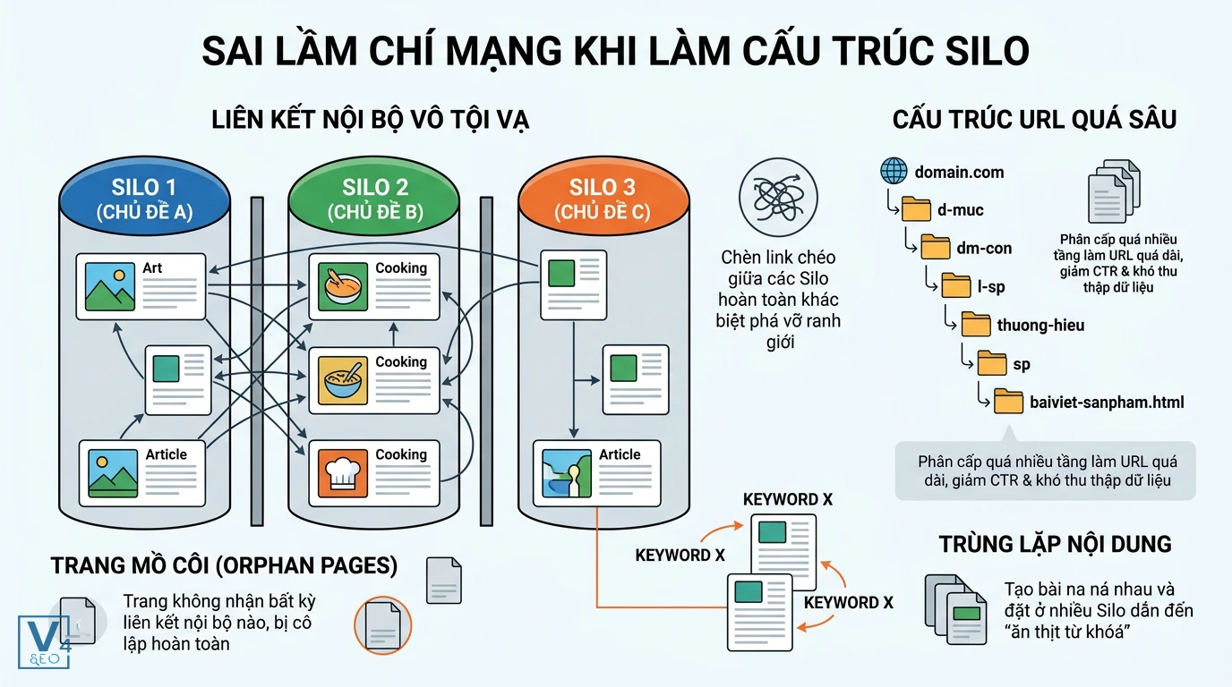 cac-loi-khi-lam-cau-truc-silo Sơ đồ minh họa 4 lỗi sai phổ biến phá vỡ cấu trúc silo là gì trong SEO website.