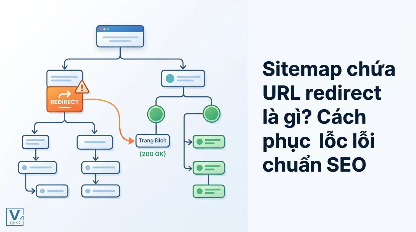 Mô hình sitemap chứa URL redirect gây lãng phí crawl budget khi bot tìm kiếm bị chuyển hướng sang trang đích khác.