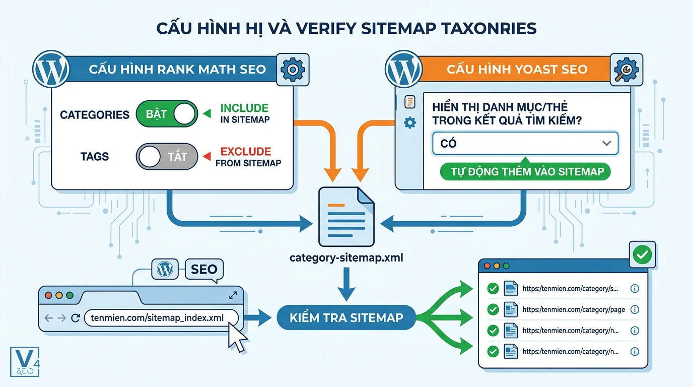 quy-trinh-thiet-lap-sitemap-taxonomy-wordpress Quy trình thiết lập sitemap taxonomy bằng Rank Math, Yoast SEO và cách kiểm tra đường dẫn sitemap hoạt động trên WordPress.
