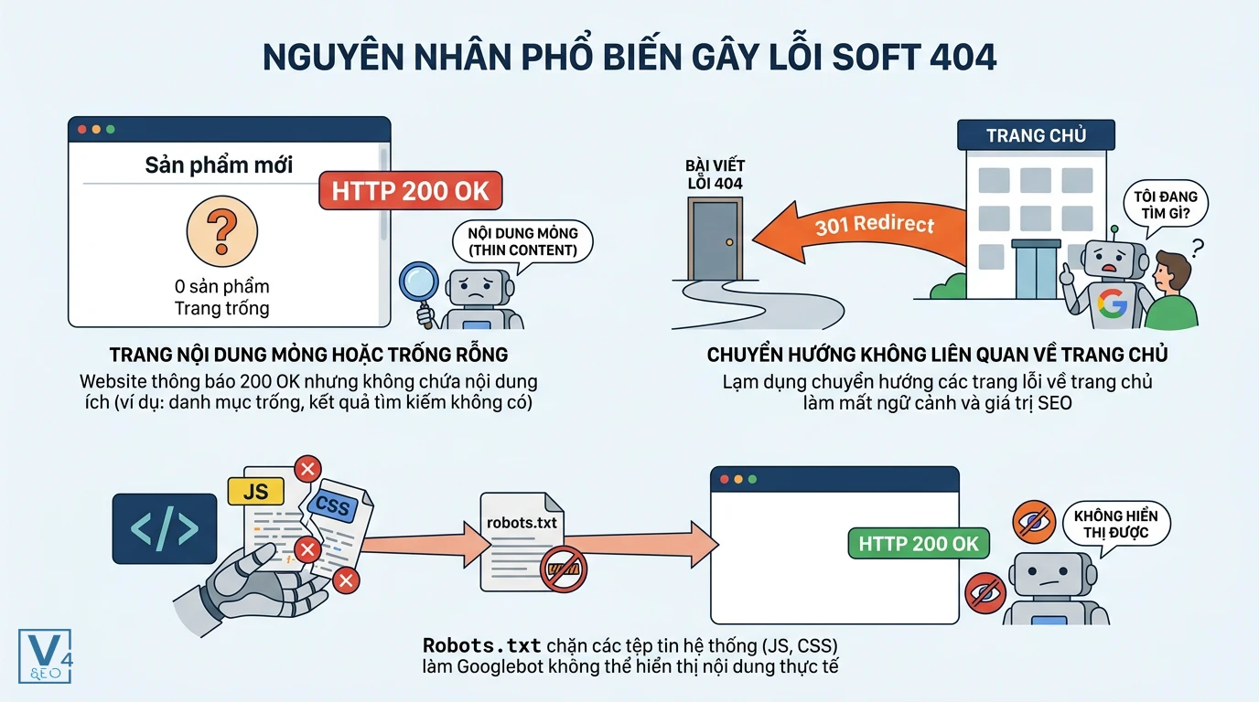 nguyen-nhan-gay-loi-soft-404 Sơ đồ giải thích 3 nguyên nhân chính gây ra lỗi soft 404 là gì trên website