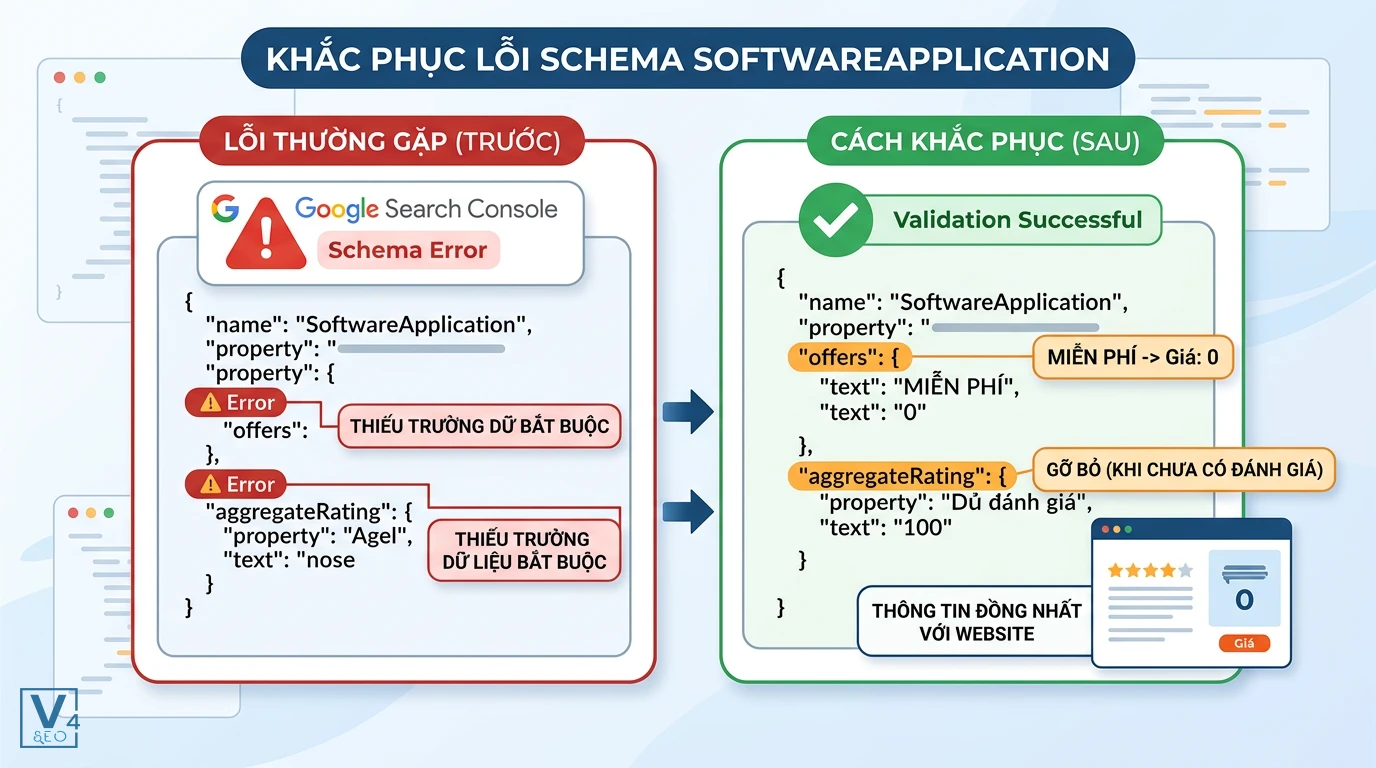 Khắc phục lỗi Schema SoftwareApplication Cách khắc phục lỗi thiếu trường dữ liệu bắt buộc trong Schema SoftwareApplication giúp tối ưu hóa Google Search Console.