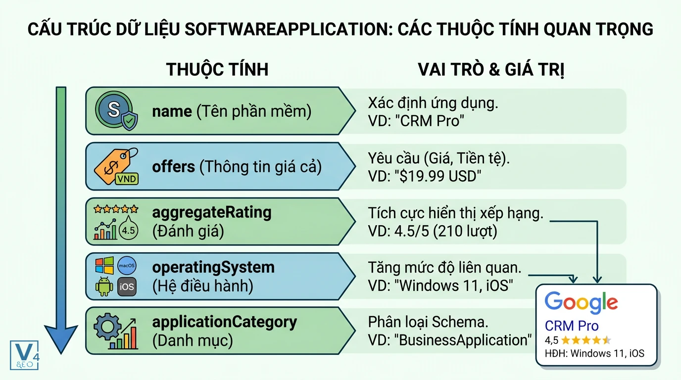 cac-thuoc-tinh-softwareapplication-schema Bảng tổng hợp các thuộc tính cốt lõi của SoftwareApplication schema giúp tối ưu hiển thị rich snippet trên Google.