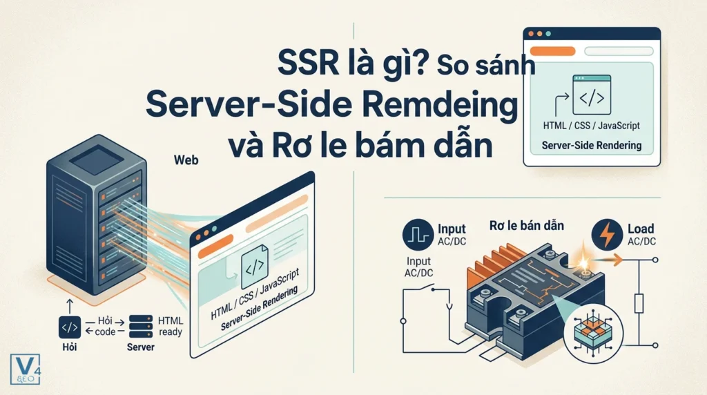 SSR là gì? So sánh Server-Side Rendering và Rơ le bán dẫn 7 Mô hình so sánh cơ chế kết xuất SSR pre-rendered từ máy chủ giúp bot tìm kiếm dễ dàng thu thập dữ liệu so với Client-side.