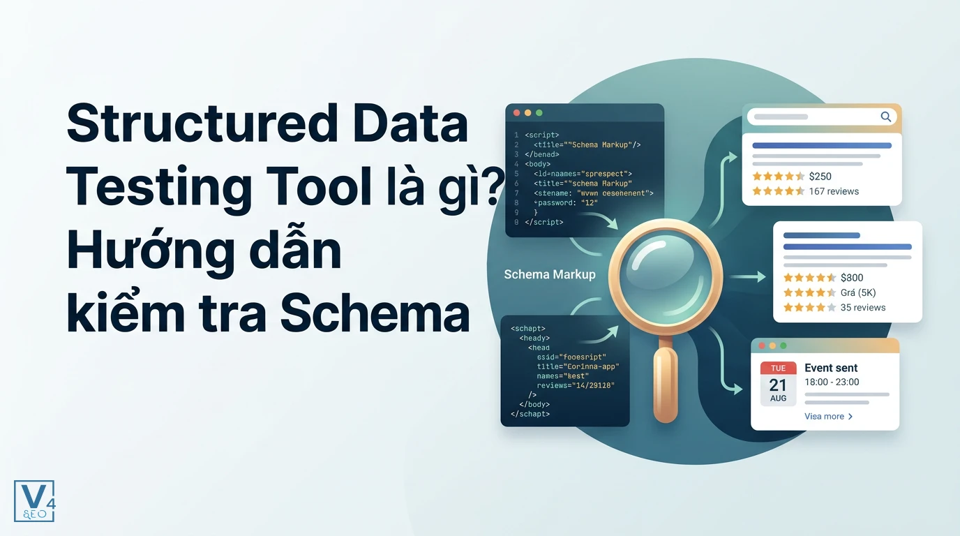 Mô phỏng quá trình Structured Data Testing Tool phân tích mã nguồn Schema để hiển thị kết quả tìm kiếm nổi bật.