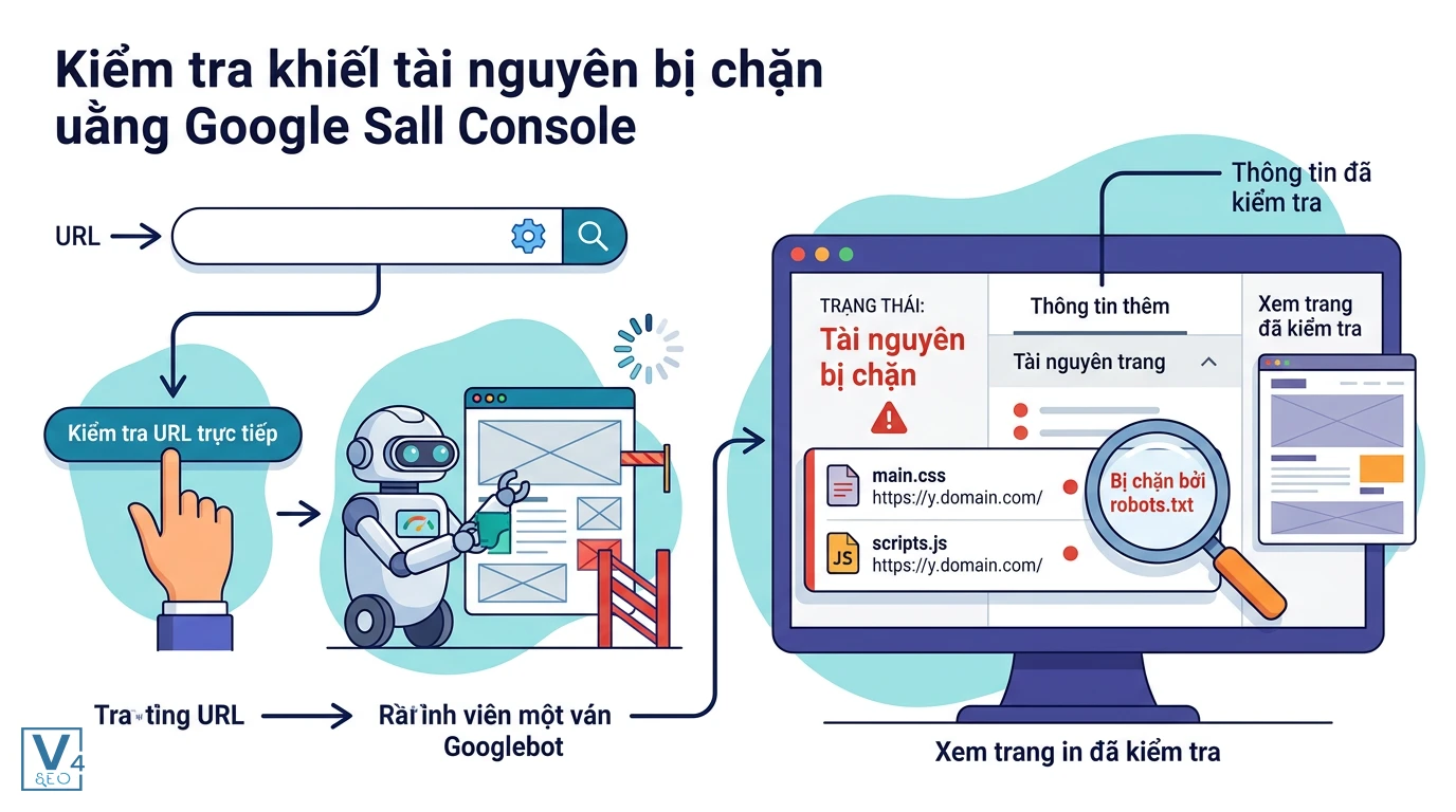 quy-trinh-kiem-tra-tai-nguyen-bi-chan-gsc Quy trình kiểm tra tài nguyên bị chặn bằng Google Search Console qua tính năng kiểm tra URL trực tiếp và tab thông tin thêm.