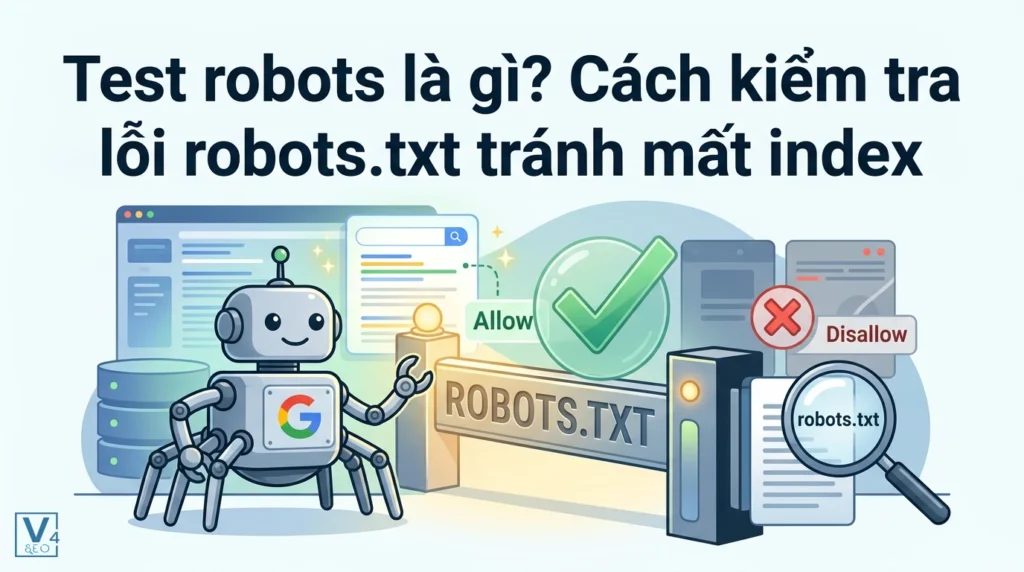 Mô phỏng quá trình test robots để kiểm tra quyền truy cập Allow và Disallow của Googlebot trên file robots.txt