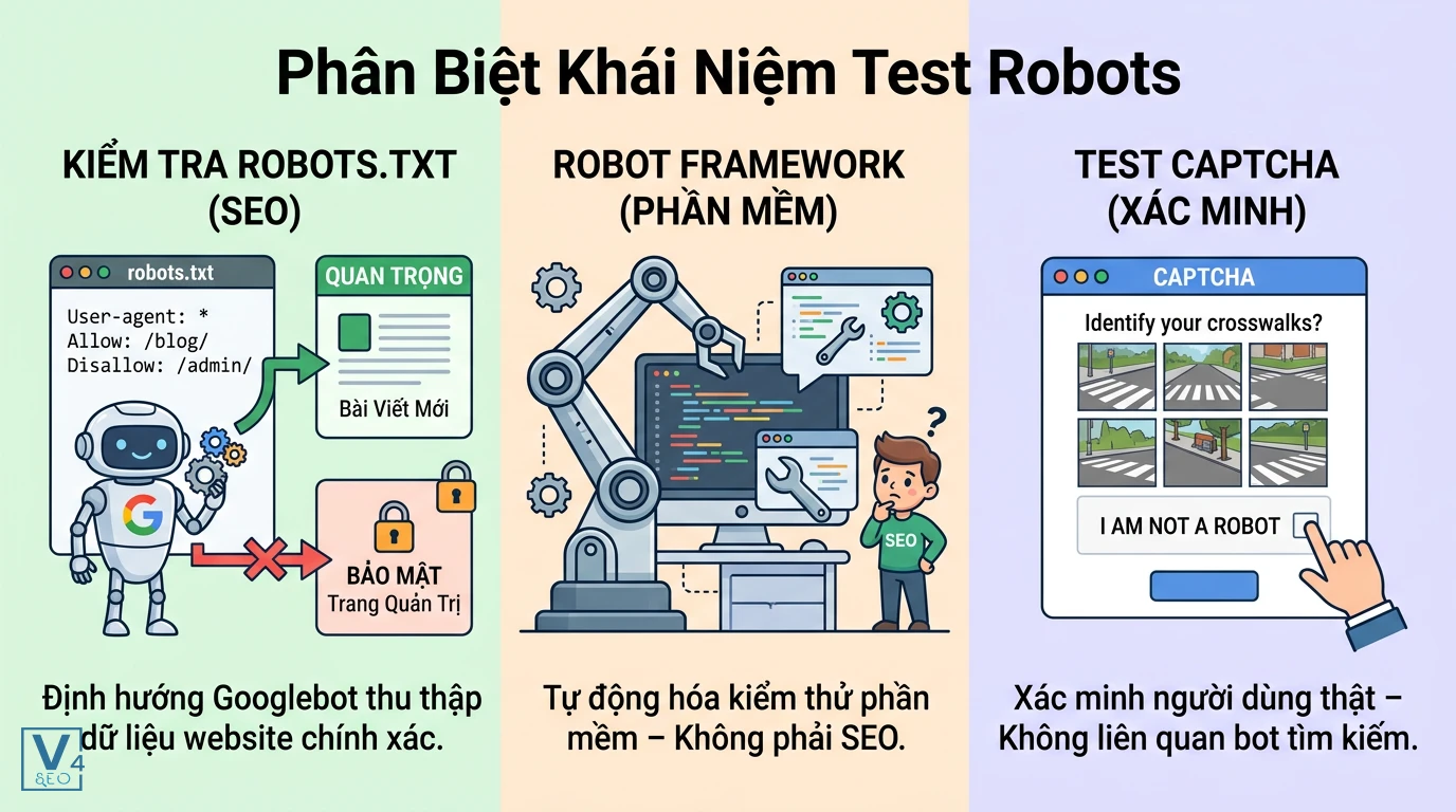 phan-biet-khai-niem-test-robots Bảng so sánh giúp phân biệt test robots là gì trong SEO với kiểm thử phần mềm và xác minh CAPTCHA.