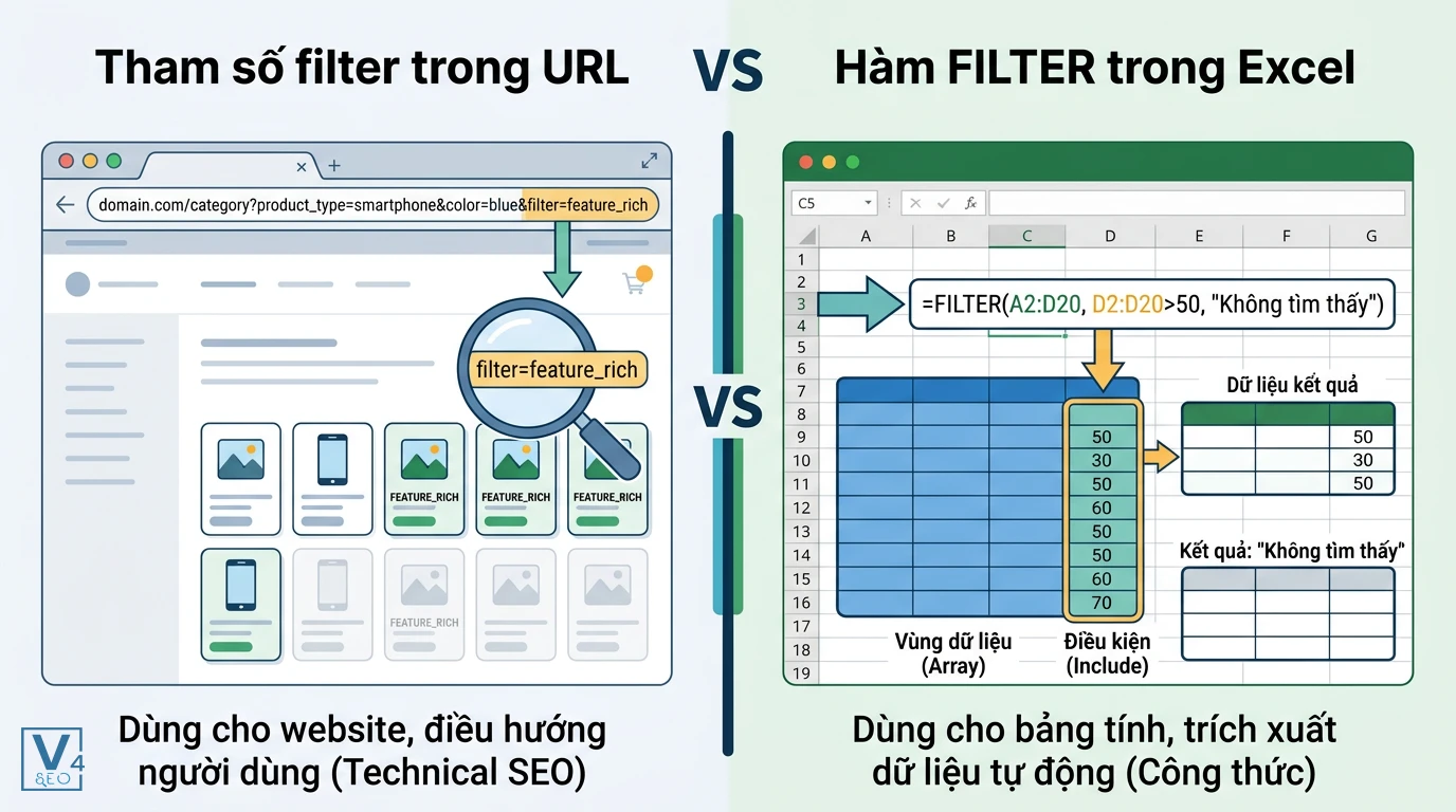 so-sanh-tham-so-filter-url-va-excel So sánh tham số filter trong URL để điều hướng website và hàm FILTER trong Excel để trích xuất dữ liệu tự động.