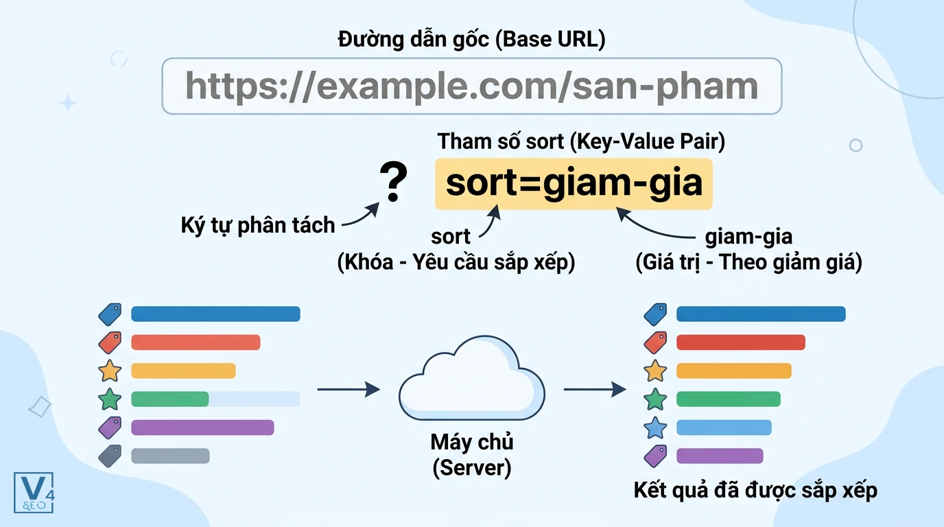 cau-truc-tham-so-sort-url Cấu trúc một URL chứa tham số sort gồm đường dẫn gốc, ký tự phân tách và cặp khóa giá trị để máy chủ sắp xếp kết quả